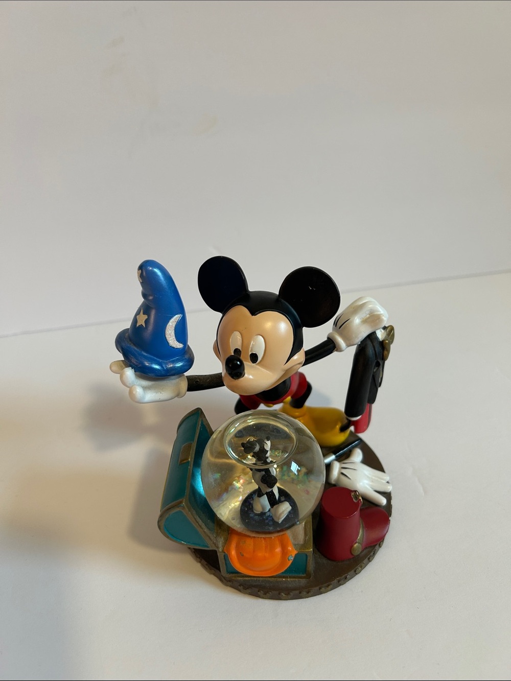 Disney Mickey Mouse Sorcerer Figurine with Blue Hat and Red Shorts snow globe
